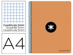 Cuaderno espiral Liderpapel Antartik A-4 tapa dura 80h 100g c/5mm. color naranja flúor